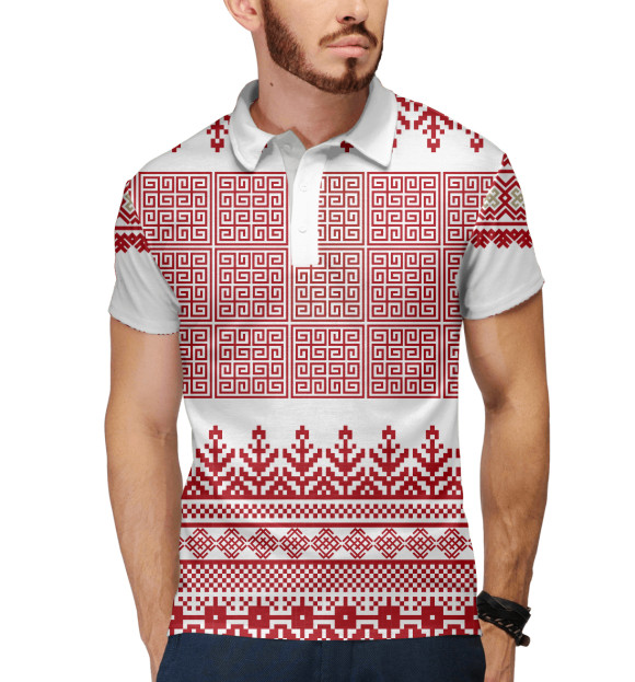 Мужское поло с изображением Славянский узор цвета Белый