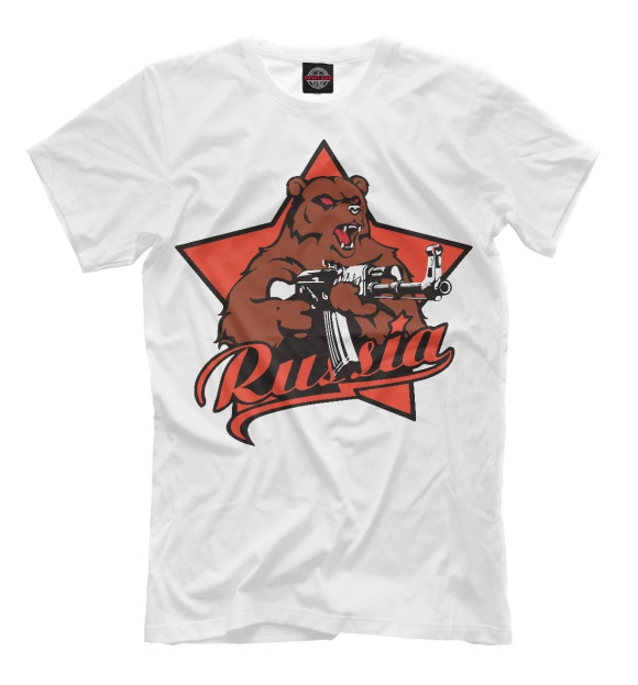 Мужская футболка с изображением Медведь с автоматом цвета Молочно-белый