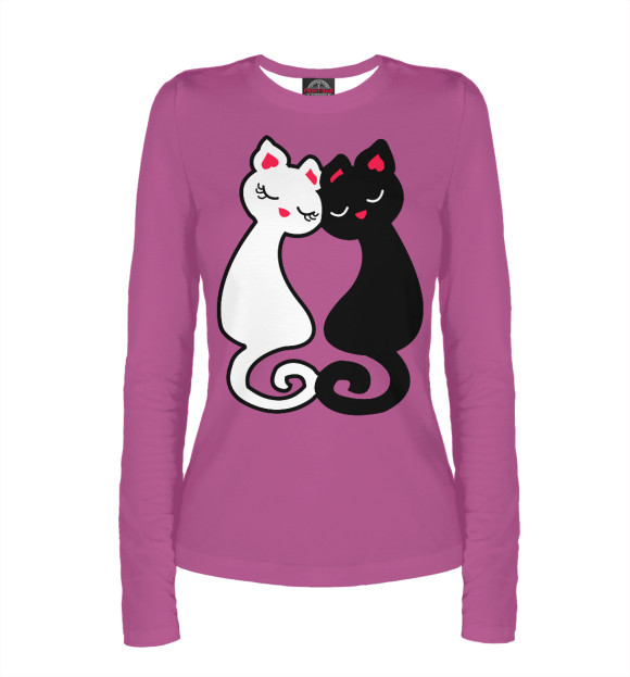 Женский лонгслив с притом Кот и Кошка: любовь цвета Белый Женский лонгслив с изображением Кот и Кошка: любовь цвета Белый