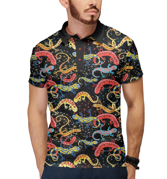 Мужское поло с изображением Ящерицы цвета Белый