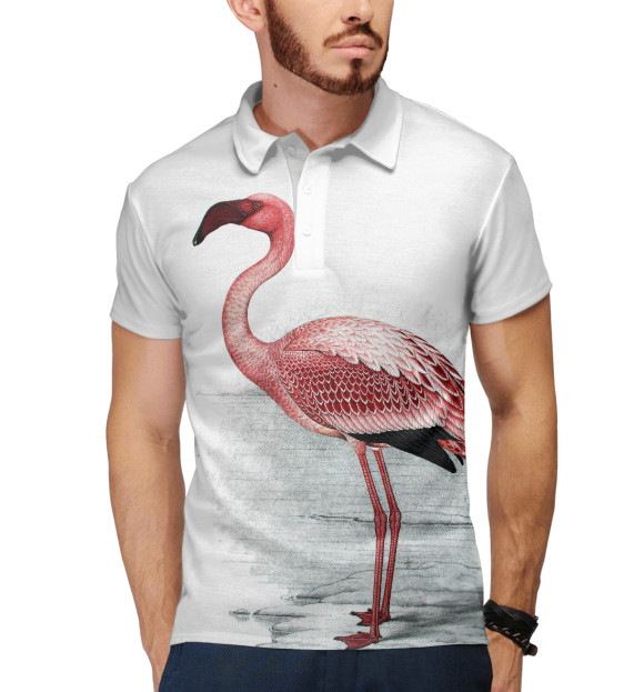 Мужское поло с притом Фламинго цвета Белый Мужское поло с изображением Фламинго цвета Белый