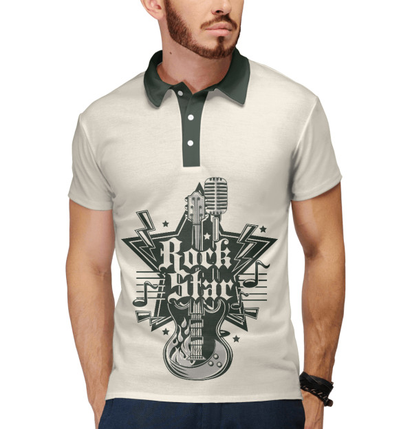 Мужское поло с изображением Rock star цвета Белый