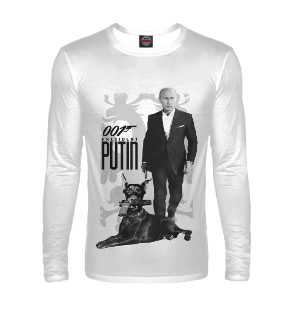 Мужской лонгслив с изображением Президент Путин цвета Белый