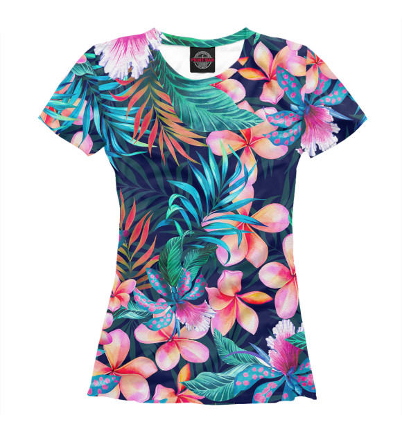 Женская футболка с изображением Тропические цветы цвета Белый
