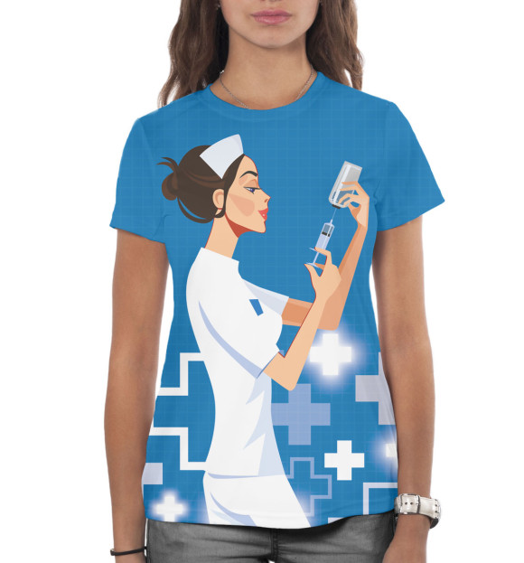 Женская футболка с изображением Медсестра цвета Белый