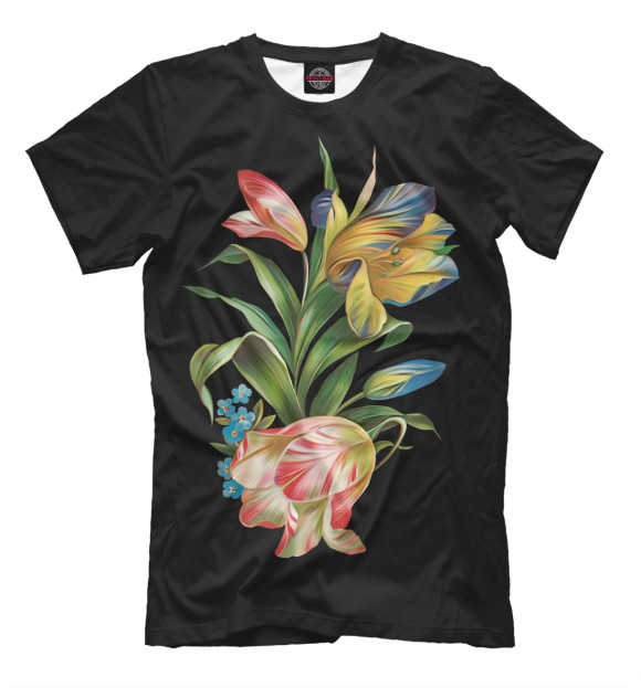 Мужская футболка с изображением Красивые цветы цвета Черный