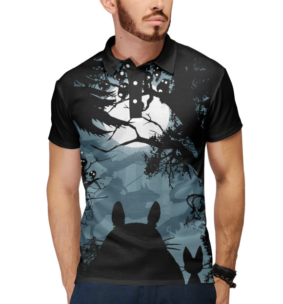 Мужское поло с притом Мой сосед Тоторо цвета Белый Мужское поло с изображением Мой сосед Тоторо цвета Белый