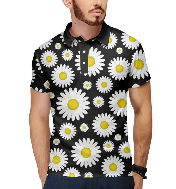 Мужское поло с изображением Ромашки цвета Белый
