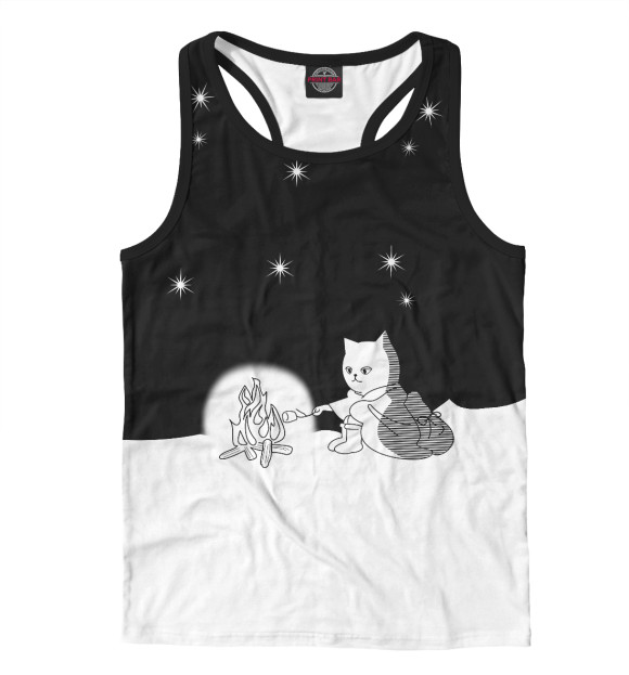 Мужская майка-борцовка с изображением Котик цвета Белый