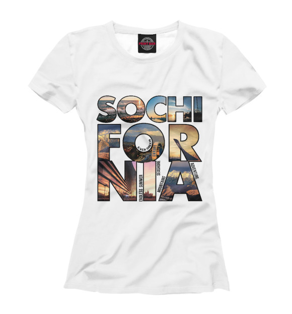 Женская футболка с изображением Sochifornia цвета Белый