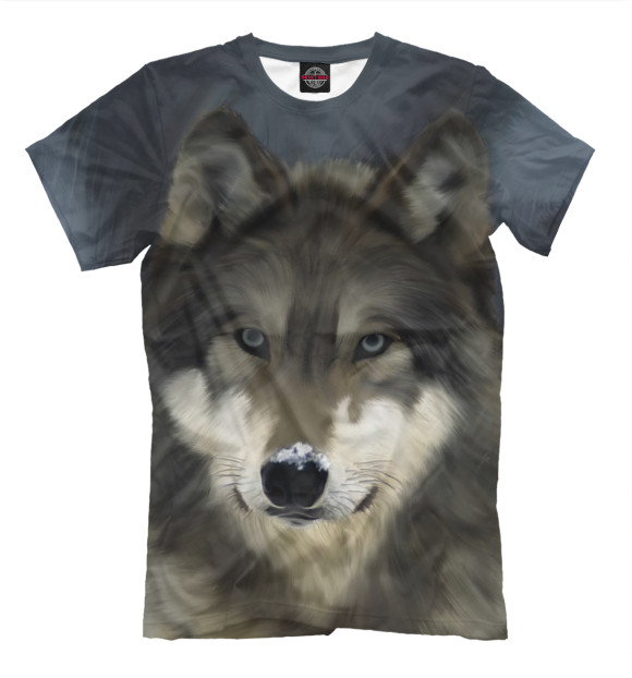 Мужская футболка с изображением Картинка волк цвета Молочно-белый