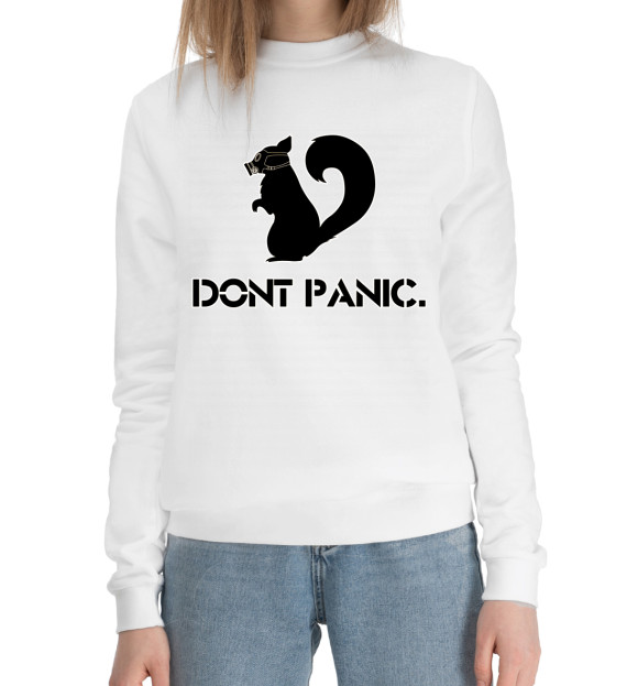 Женский хлопковый свитшот с изображением Dont panic цвета Белый