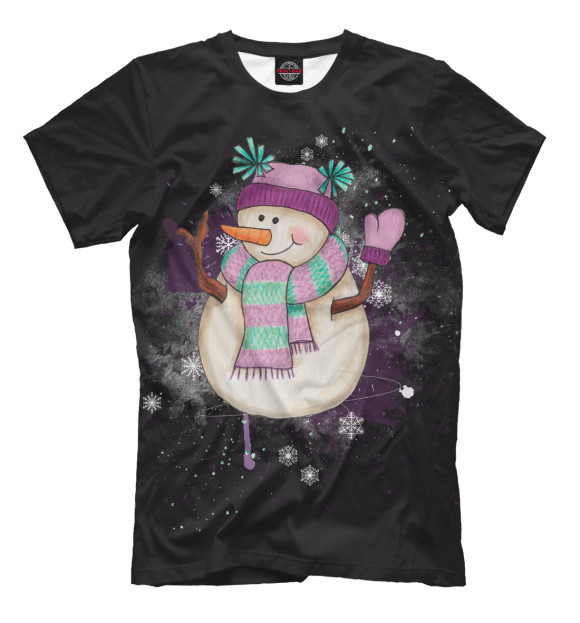 Мужская футболка с изображением Снеговик цвета Черный