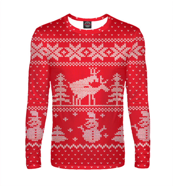 Мужской лонгслив с изображением Олени цвета Белый