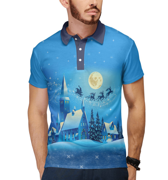 Мужское поло с изображением Новогодняя ночь цвета Белый