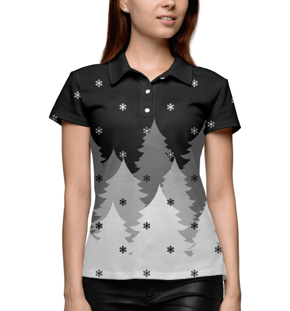 Женское поло с изображением Рождественский лес цвета Белый