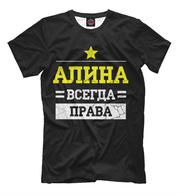 Футболка для мальчиков с изображением Алина цвета Черный
