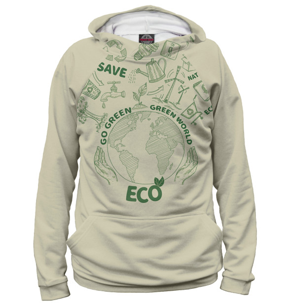 Женское худи с изображением Go Green Green World Eco цвета Белый