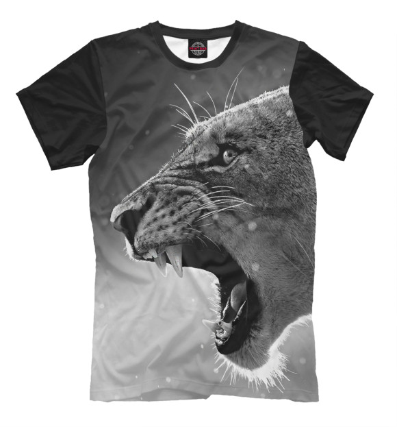 Мужская футболка с изображением Львица цвета Серый