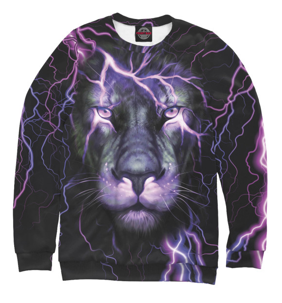 Мужской свитшот с изображением Неоновый лев \ Neon lion цвета Белый