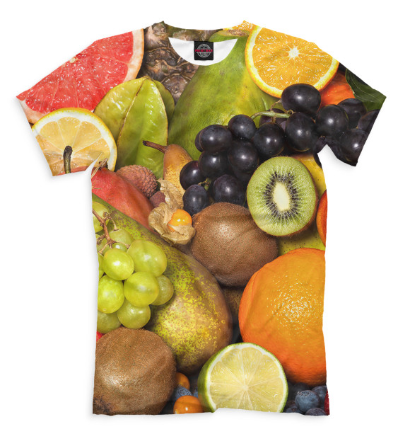 Мужская футболка с изображением Фрукты и ягоды цвета Молочно-белый