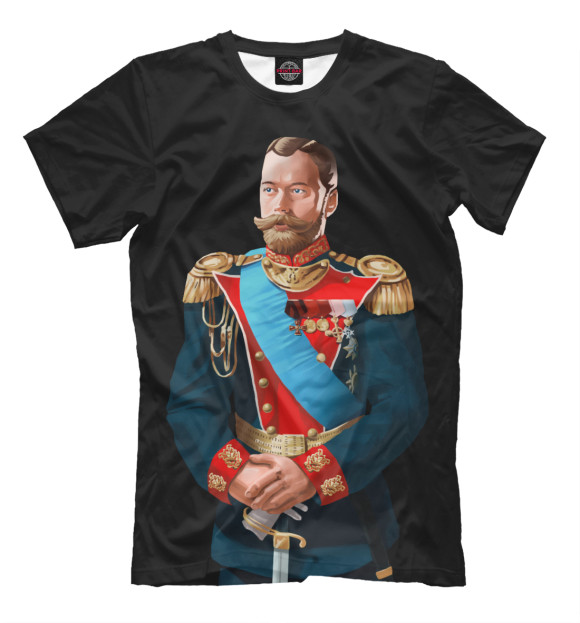 Мужская футболка с изображением Николай II цвета Черный