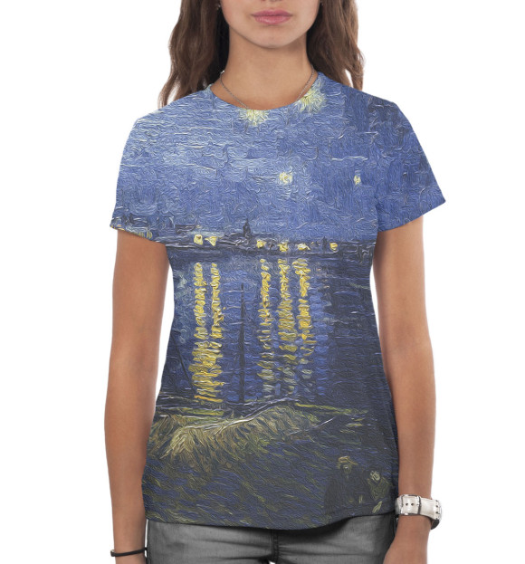 Женская футболка с изображением Ван Гог цвета Белый