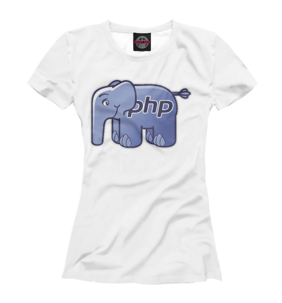 Футболка для девочек с изображением Php elephant цвета Белый