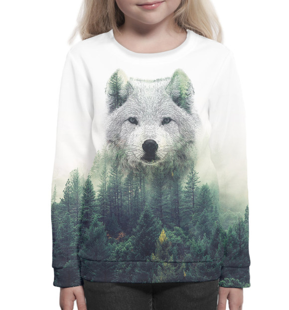 Свитшот для девочек с изображением Волк цвета Белый