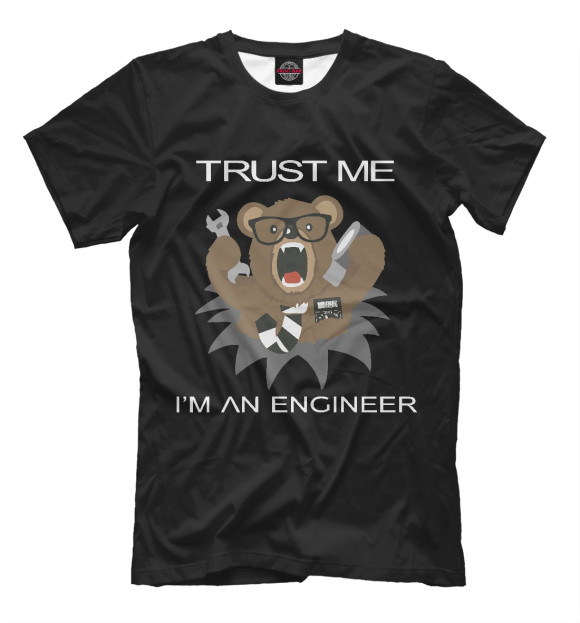 Мужская футболка с изображением Инженер цвета Черный