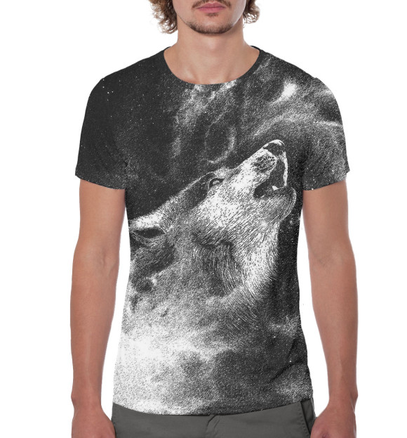 Мужская футболка с изображением Волк цвета Белый