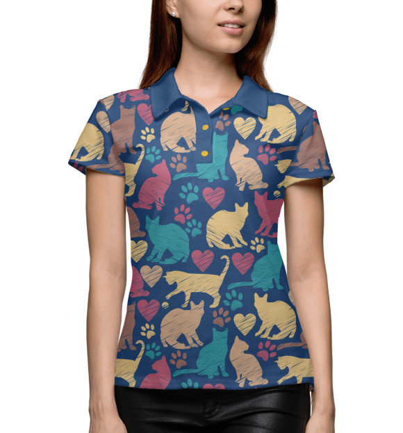 Женское поло с изображением Love Cats Pets! цвета Белый