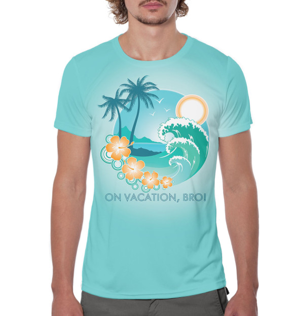 Мужская футболка с изображением Остров с пальмами цвета Белый