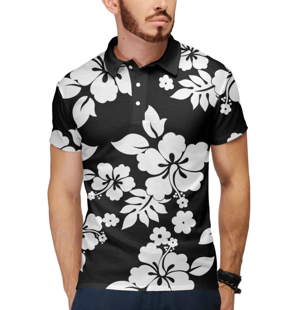 Мужское поло с изображением Гавайский принт цвета Белый
