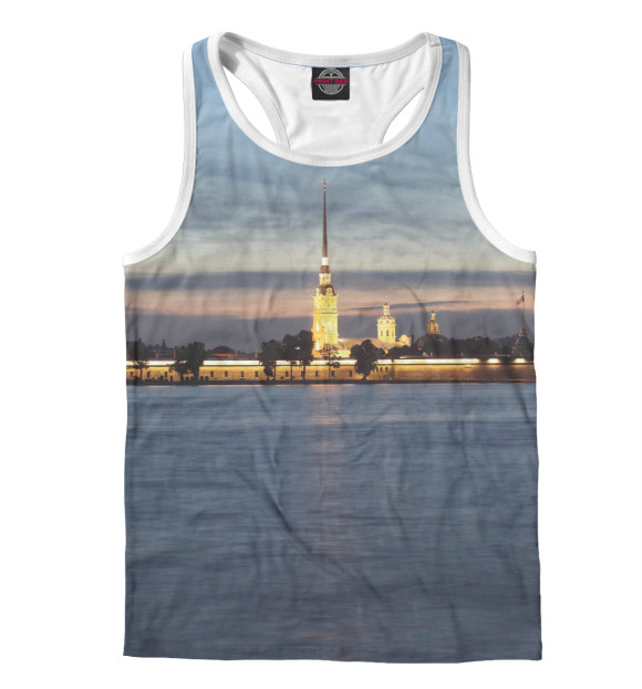 Мужская майка-борцовка с изображением Петропавловская крепость цвета Белый