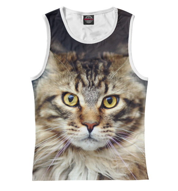 Майка для девочки с изображением Пушистый кот цвета Белый