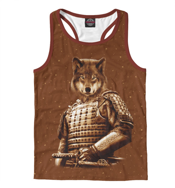 Мужская майка-борцовка с изображением Волк самурай цвета Белый