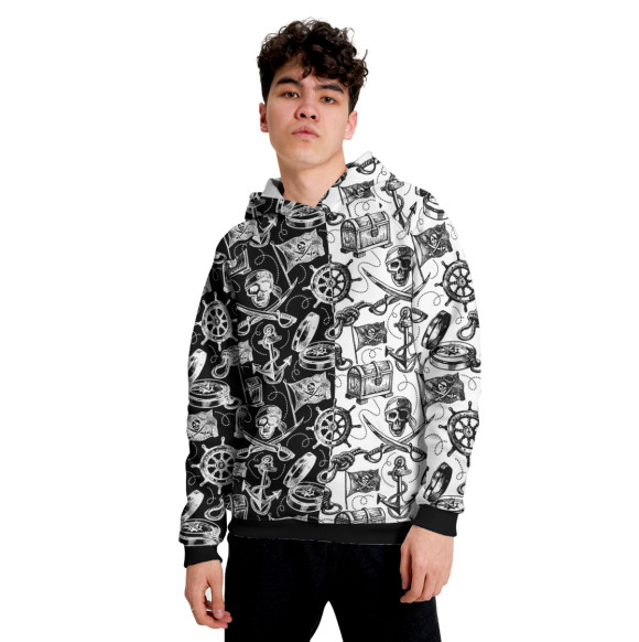 Мужское худи с изображением Пираты (pattern) цвета Белый