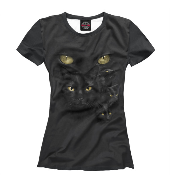 Женская футболка с изображением Черный кот цвета Белый