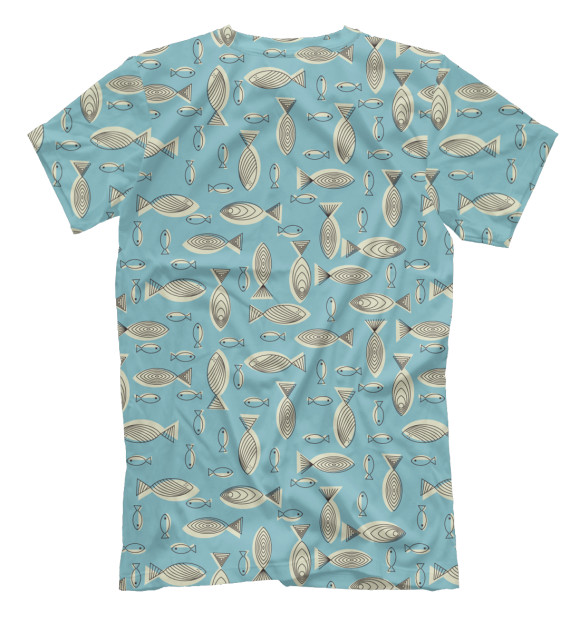 Мужская футболка с изображением Кот с рыбкой цвета Белый