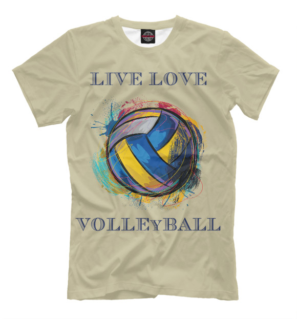 Мужская футболка с изображением LIVE LOVE VOLLEYBALL цвета Бежевый