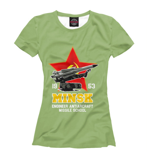 Женская футболка с изображением Минское высшее инженерное зенитное ракетное училище ПВО цвета Белый