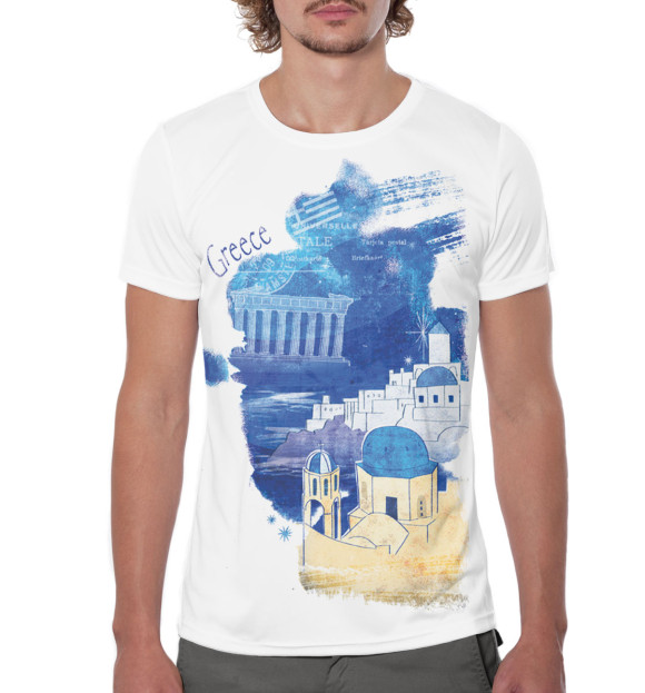 Мужская футболка с изображением Греция цвета Белый