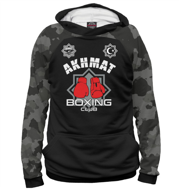 Мужское худи с изображением Akhmat boxing цвета Белый