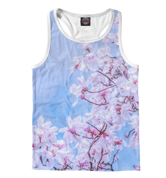 Мужская майка-борцовка с изображением Цветущая магнолия цвета Белый