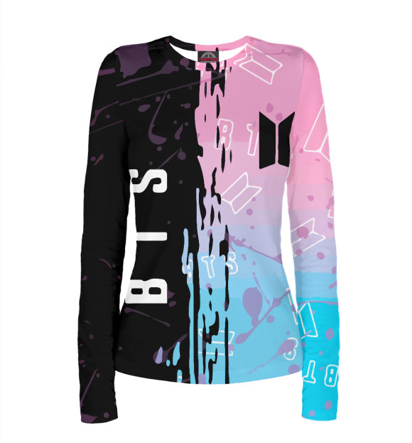 Женский лонгслив с изображением BTS цвета Белый