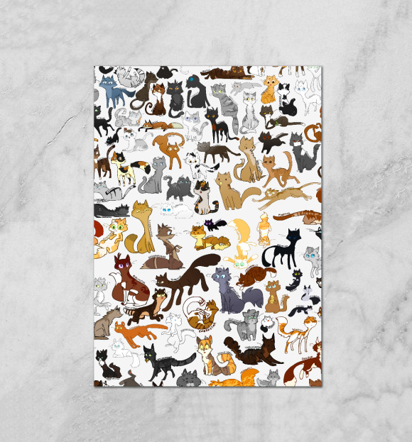 Плакат с изображением Много котиков цвета Белый