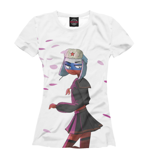 Женская футболка с изображением CountryHumans - Россия цвета Белый