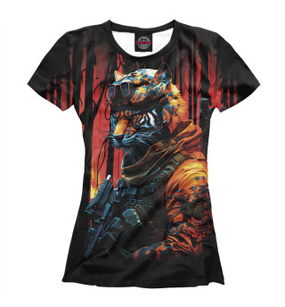 Женская футболка Огненный тигр воин спецназа