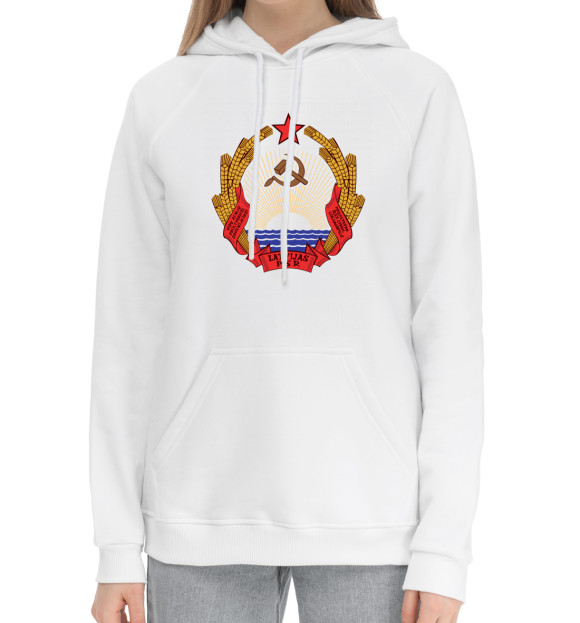 Женский хлопковый худи с изображением Латвийская ССР цвета Белый